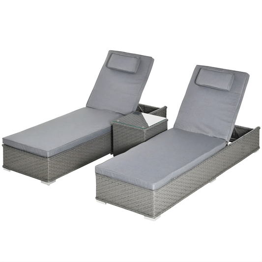 The Amalfi 3-Piece Rattan Sun Lounger Set in Slate Grey