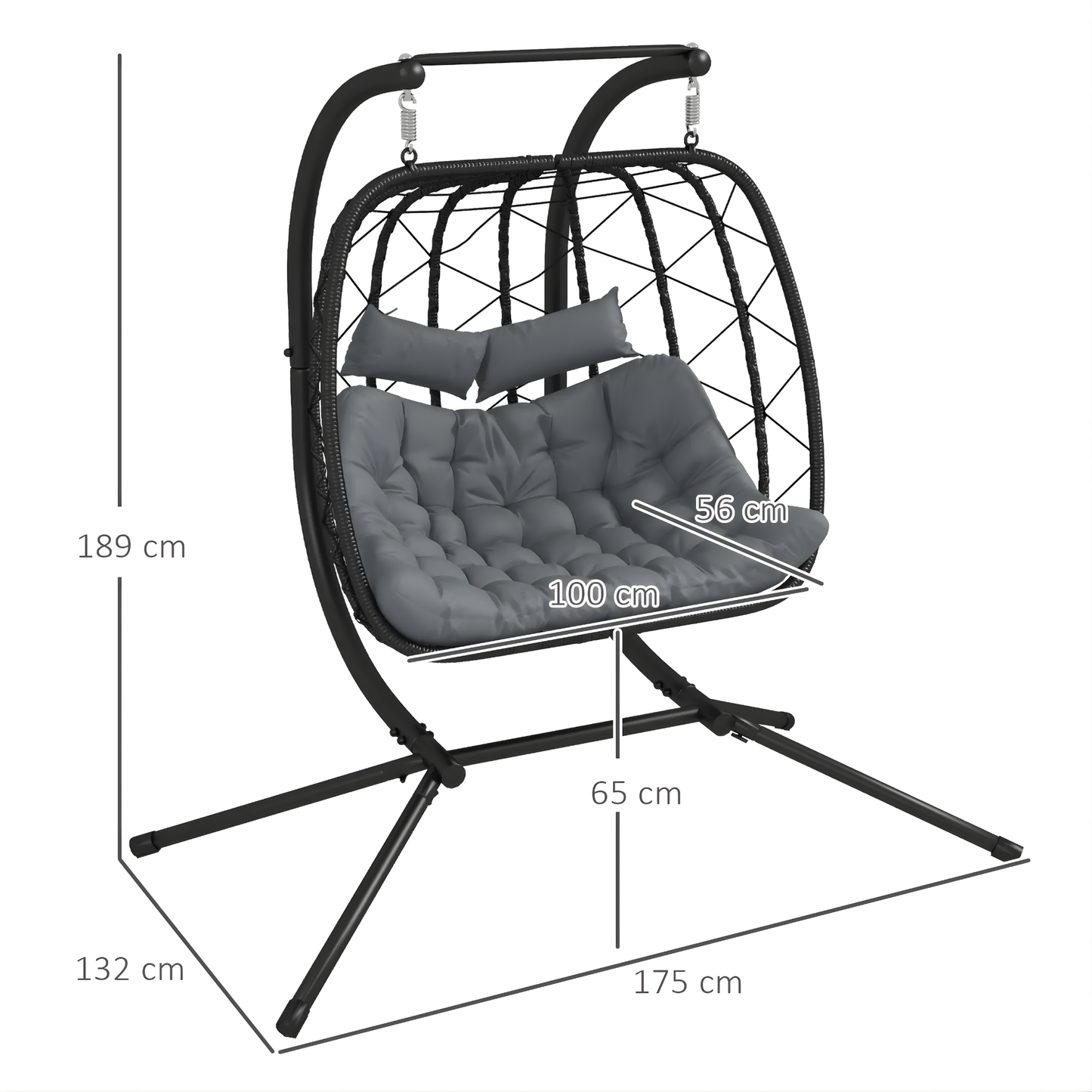The Marbella Double Hanging Cocoon in Midnight Black & Slate Grey
