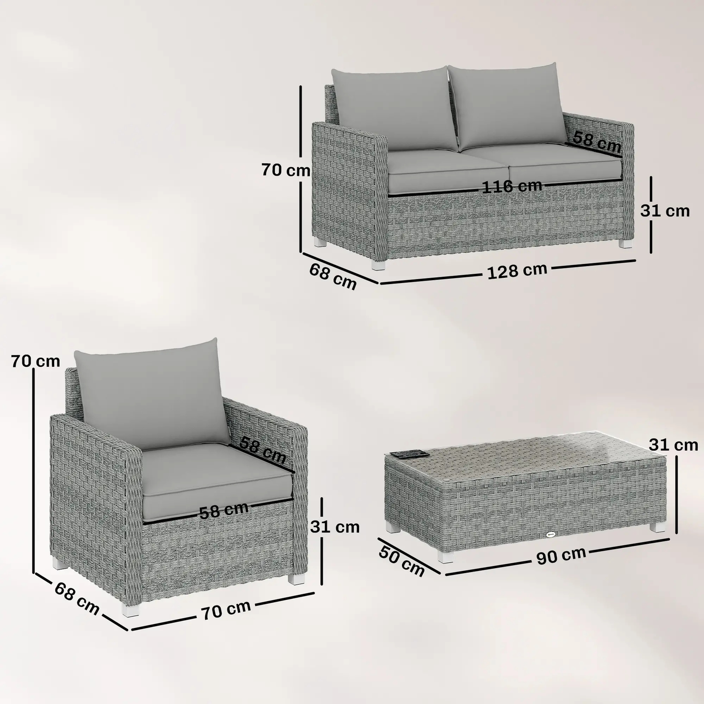 The Milan 4-Piece Conversation Set in Mixed Grey