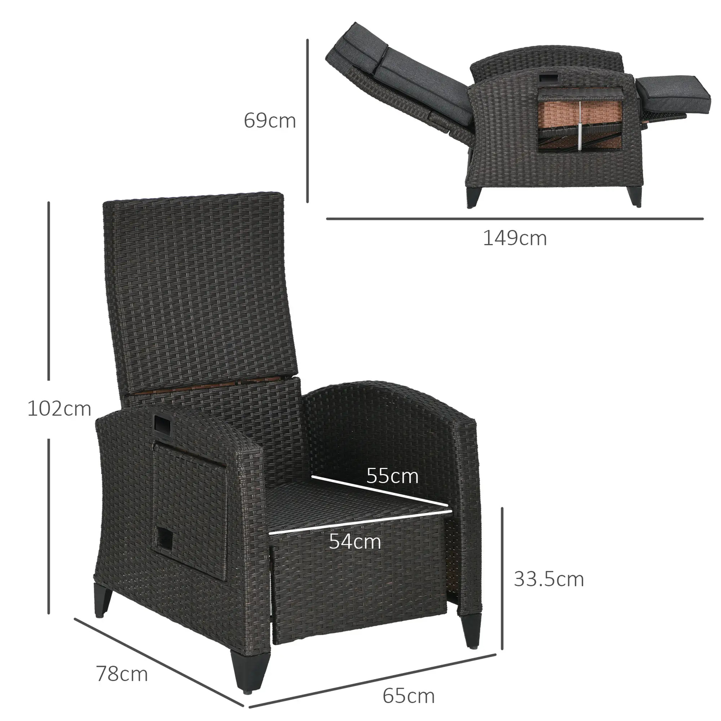 The Monaco 2-Piece Reclining Lounger Set in Espresso Brown & Slate Grey