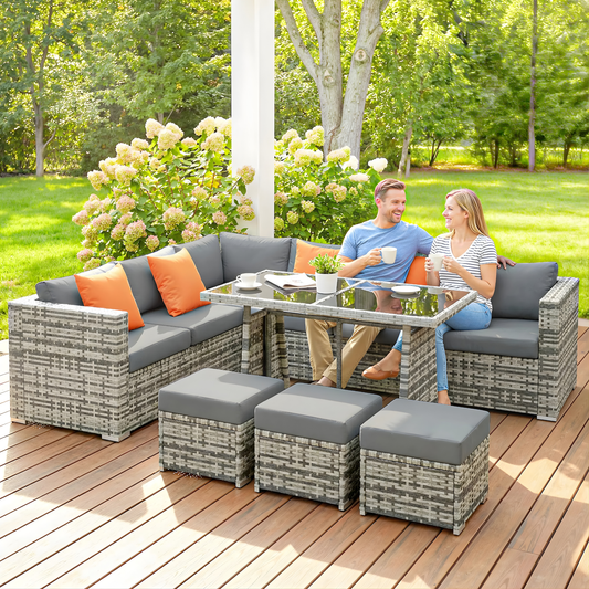 The Portofino 10-Piece Modular Dining Set in Stone Grey