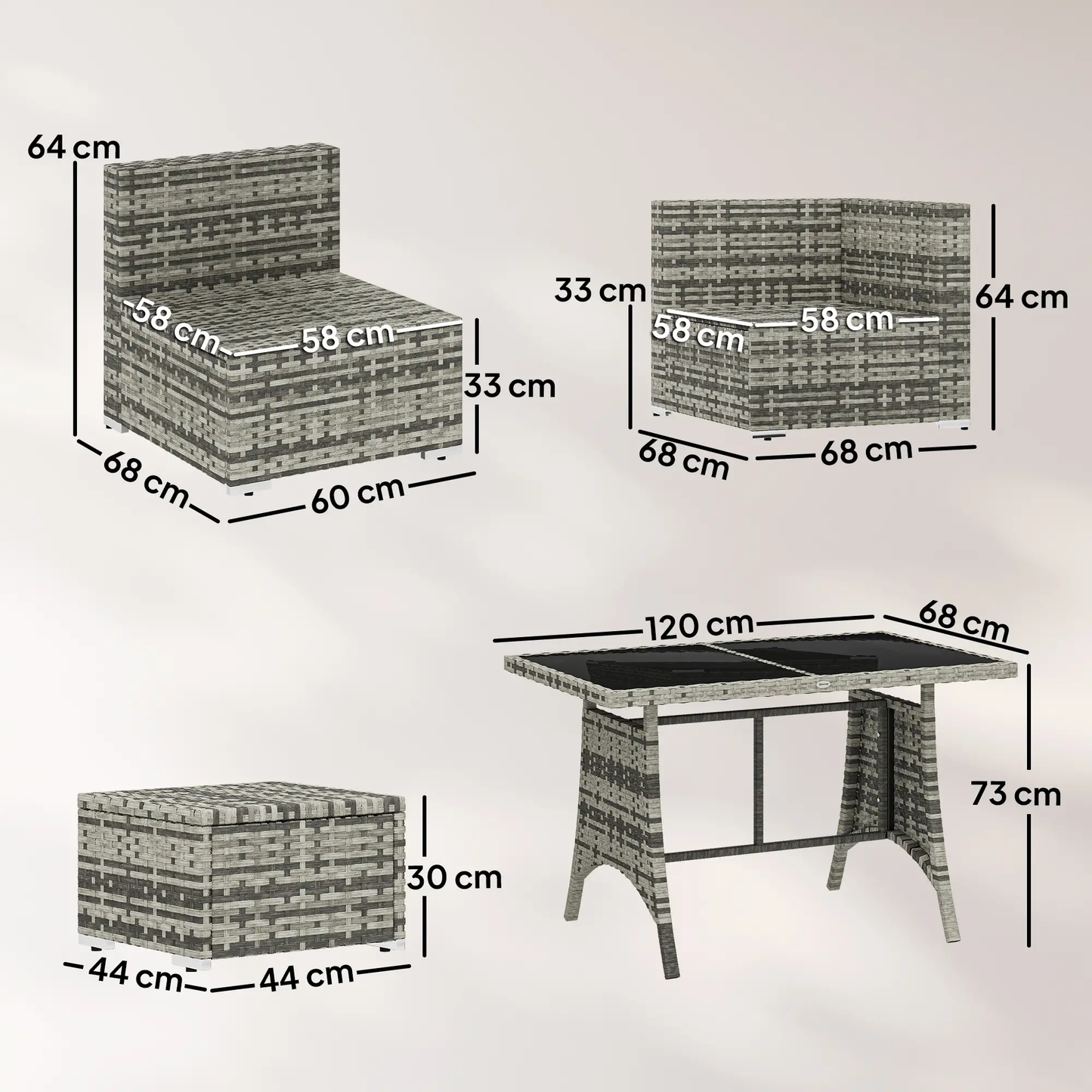 The Portofino 10-Piece Modular Dining Set in Stone Grey