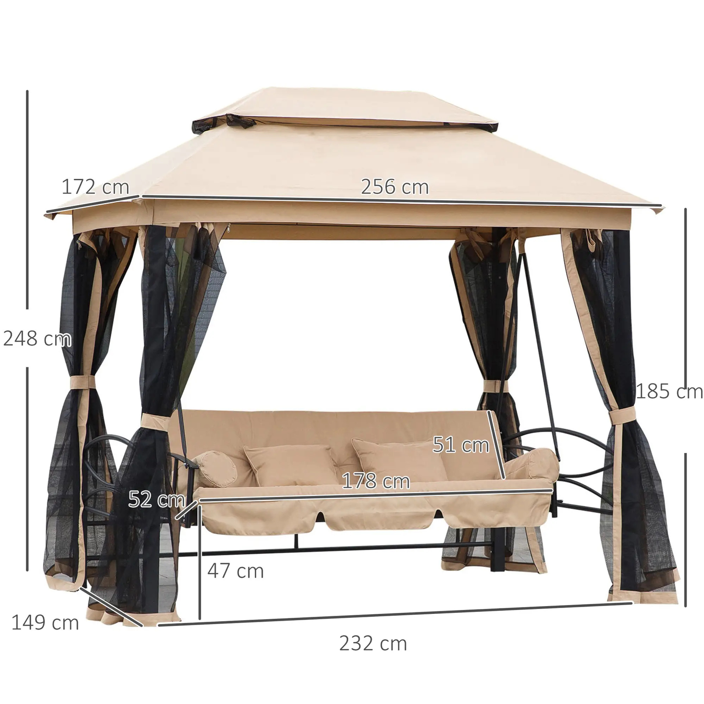 The Verona 3-Seater Convertible Swing Bed in Natural Sand