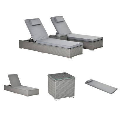 The Amalfi 3-Piece Rattan Sun Lounger Set in Slate Grey