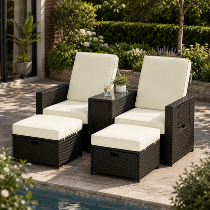 The Amalfi 5-Piece Reclining Lounger Set in Black