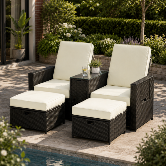 The Amalfi 5-Piece Reclining Lounger Set in Black