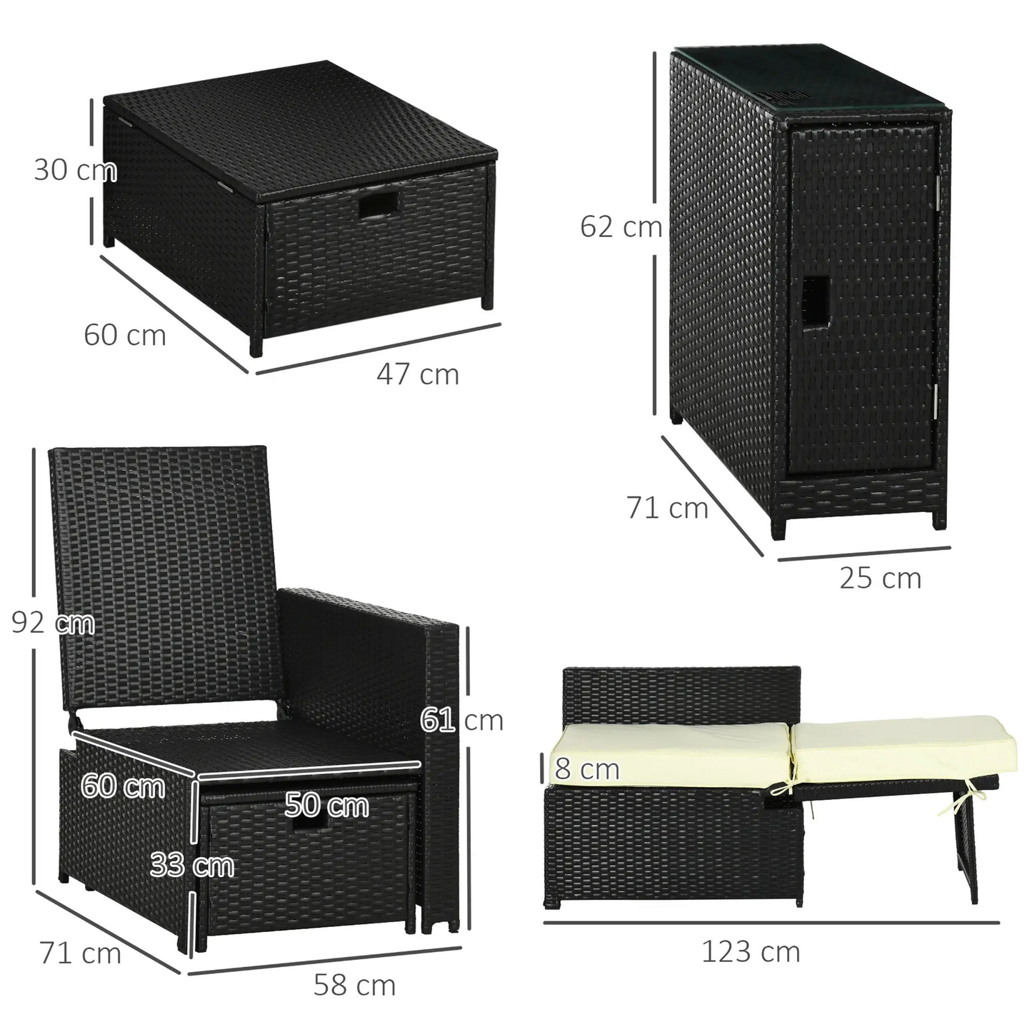 The Amalfi 5-Piece Reclining Lounger Set in Black