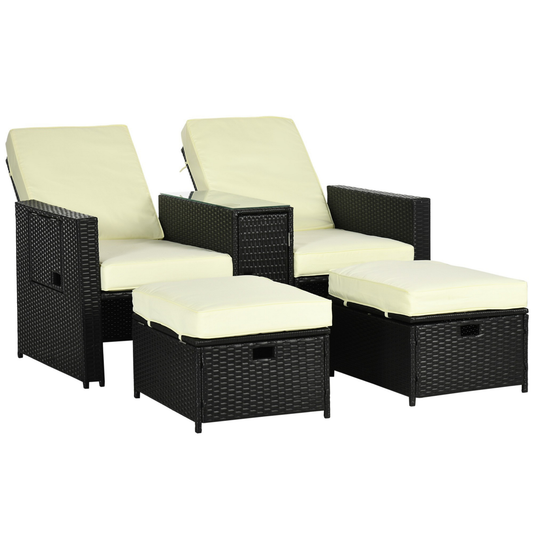 The Amalfi 5-Piece Reclining Lounger Set in Black