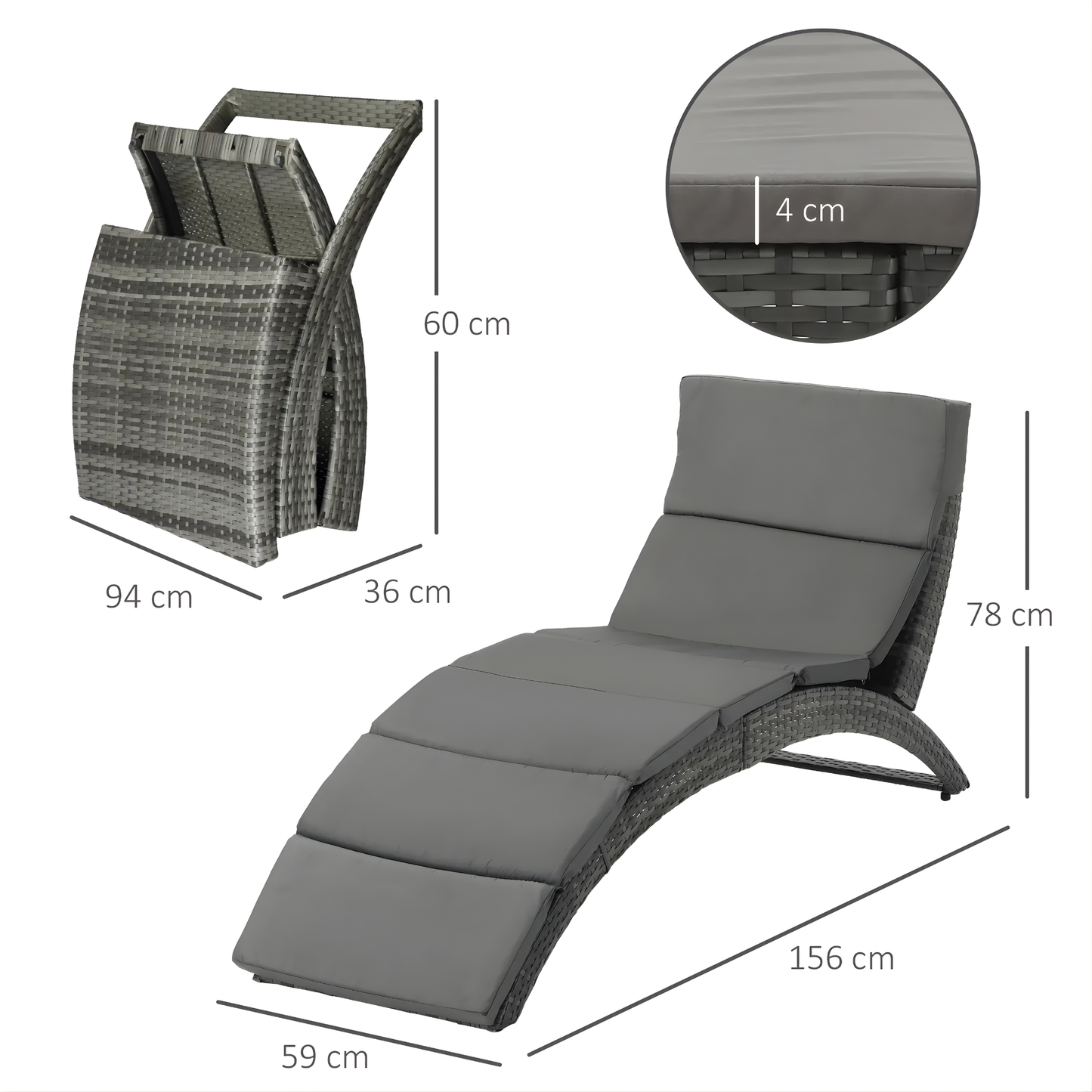 The Amalfi Ergonomic Folding Lounger in Slate Grey
