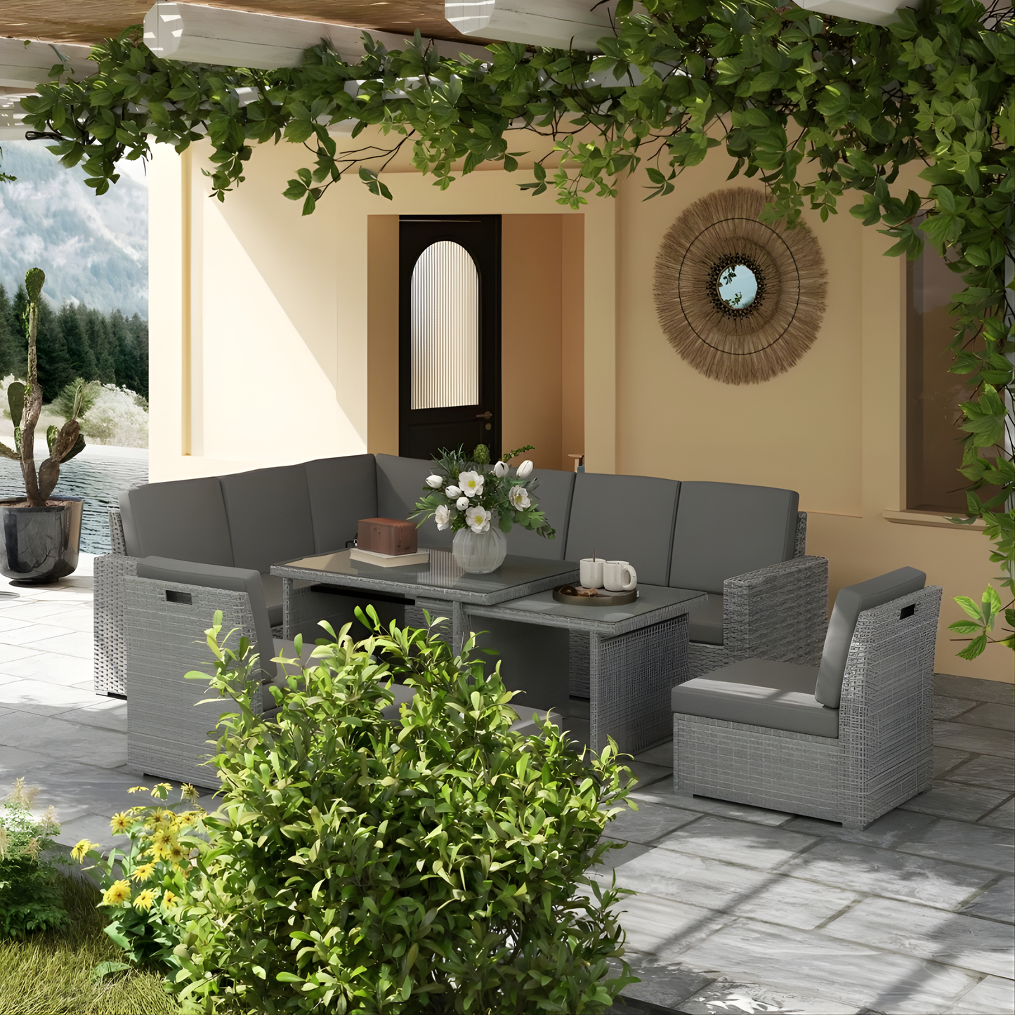 The Amalfi Grand Modular: 7-Piece Rising Table Sectional in Arctic Grey