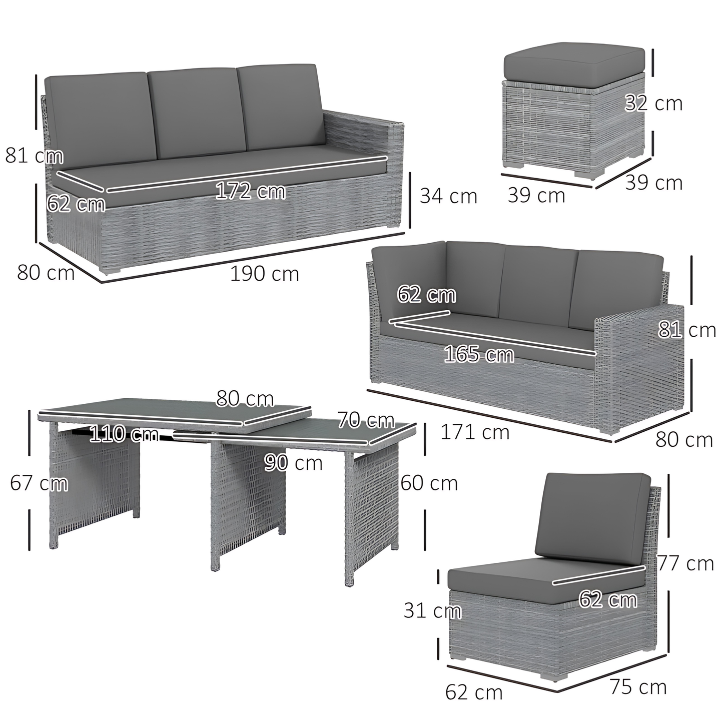 The Amalfi Grand Modular: 7-Piece Rising Table Sectional in Arctic Grey