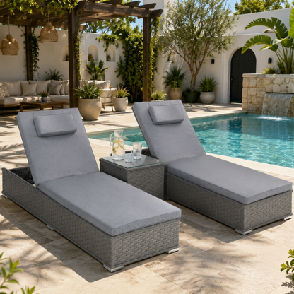 The Amalfi 3-Piece Rattan Sun Lounger Set in Slate Grey