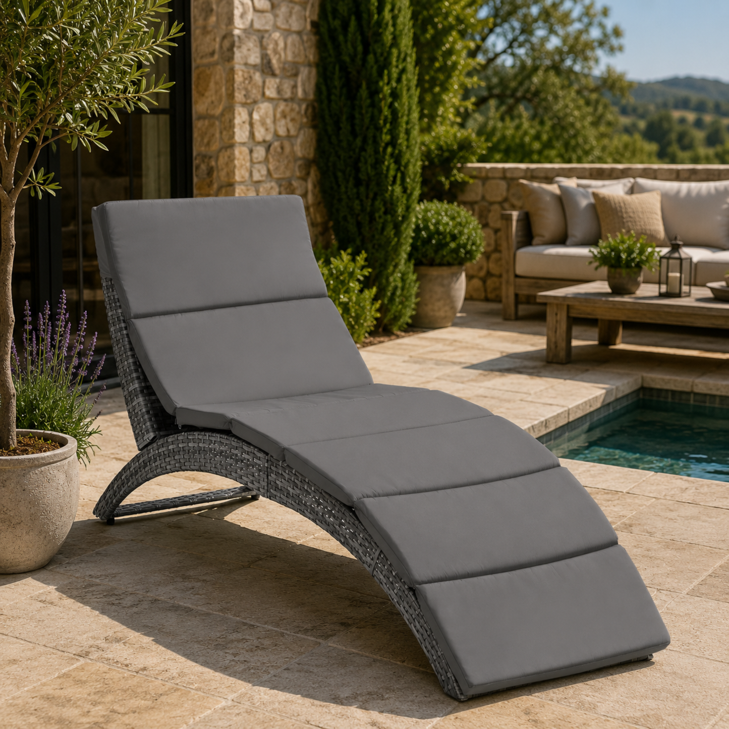 The Amalfi Ergonomic Folding Lounger in Slate Grey