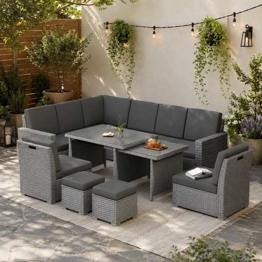 The Amalfi Grand Modular: 7-Piece Rising Table Sectional in Arctic Grey