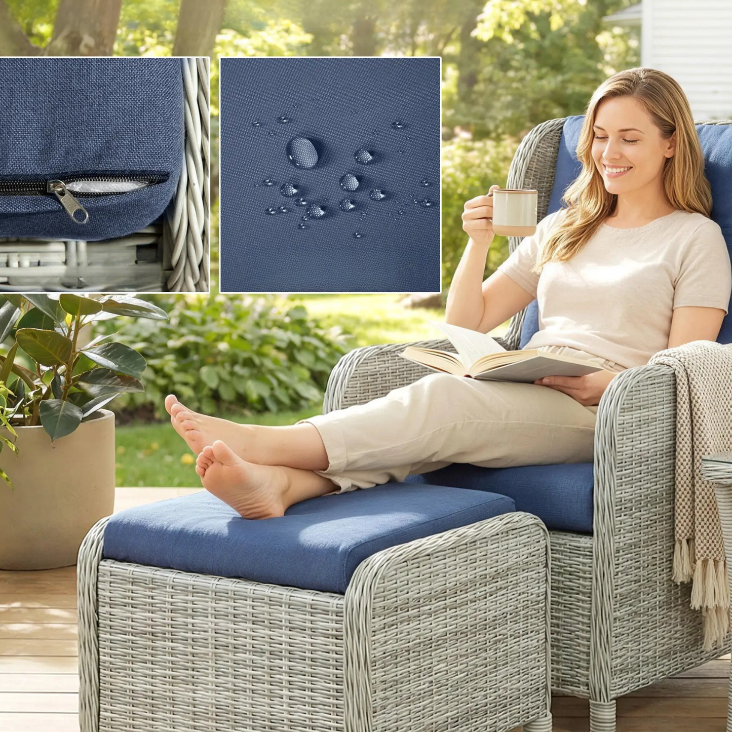 The Cornwall 5-Piece Reclining Companion Set in Dove Grey & Navy