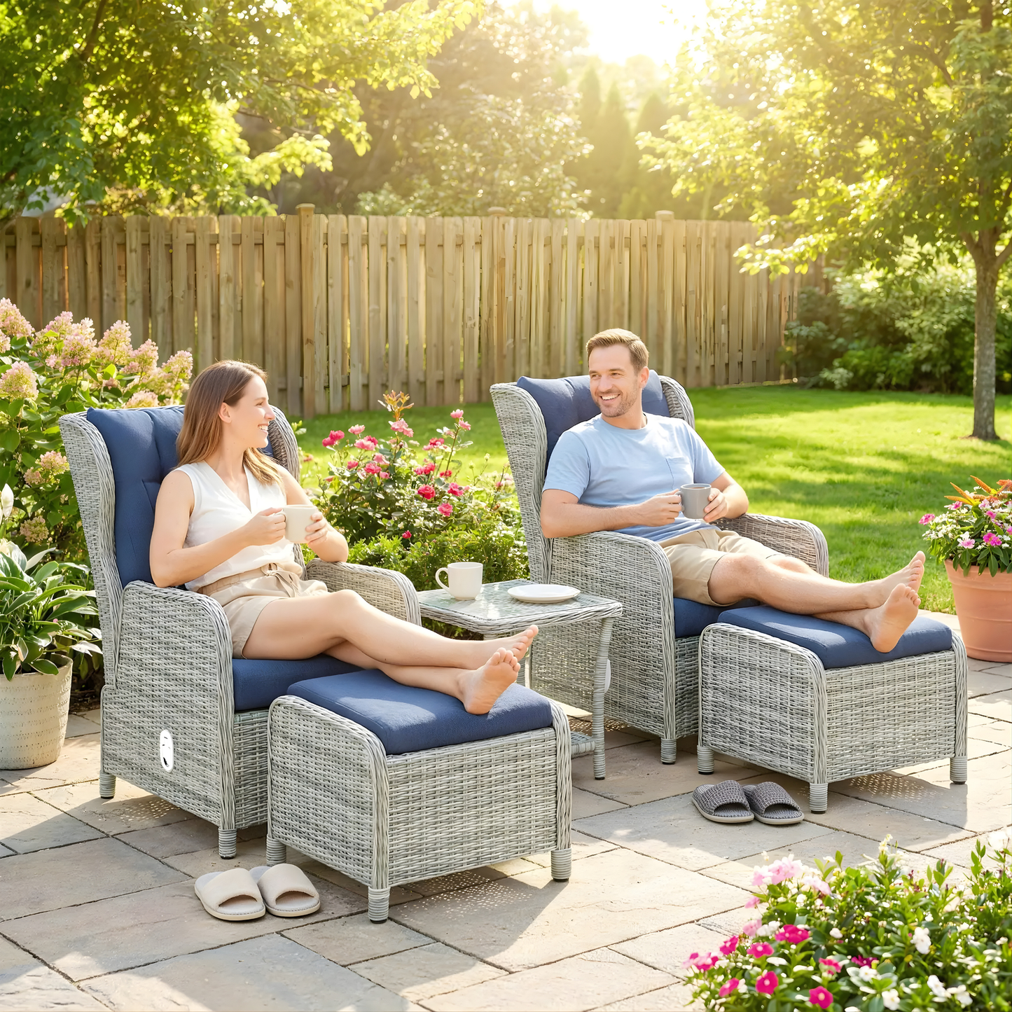 The Cornwall 5-Piece Reclining Companion Set in Dove Grey & Navy