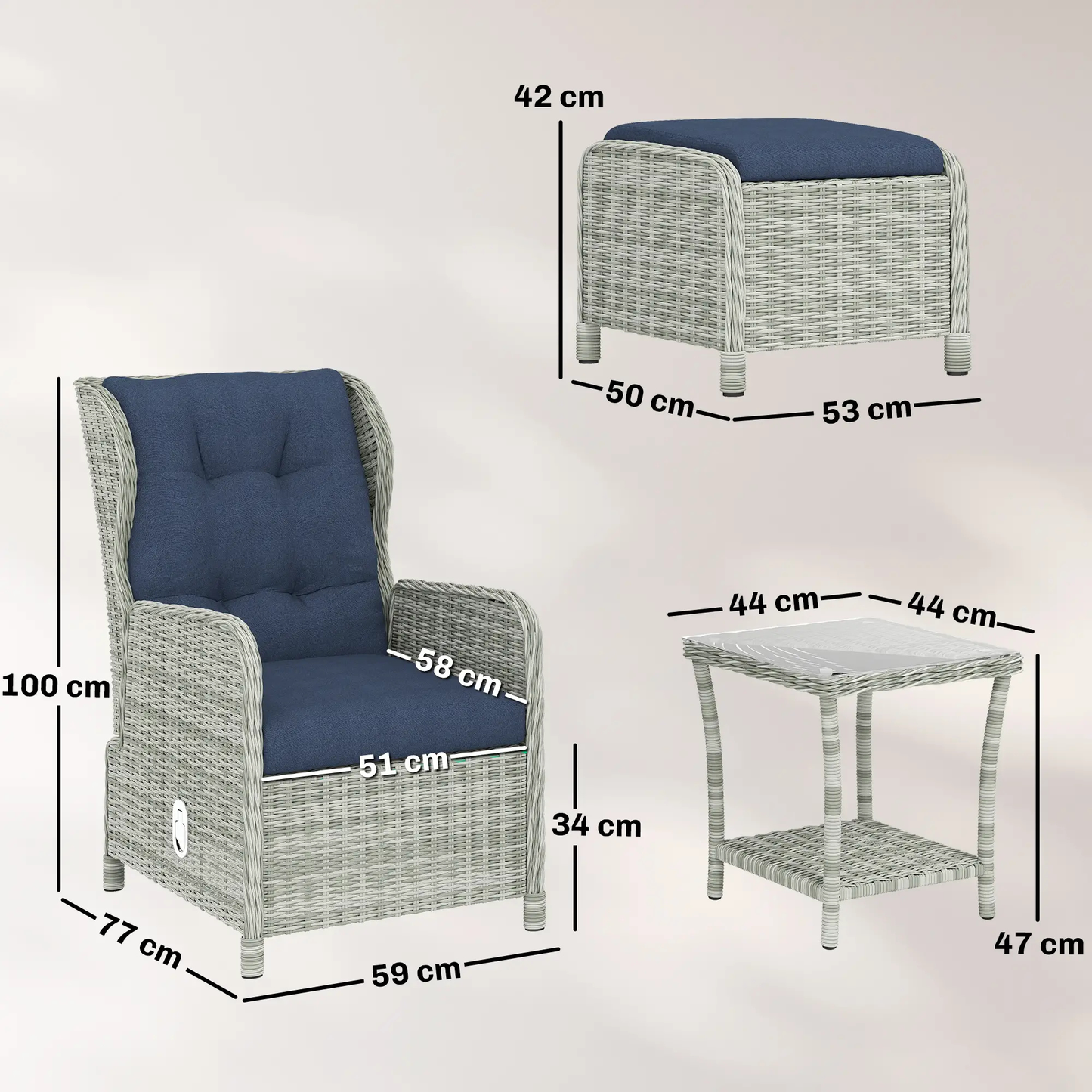 The Cornwall 5-Piece Reclining Companion Set in Dove Grey & Navy