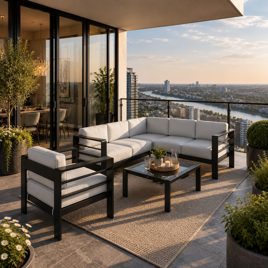 The Geneva 6-Seater Aluminium Corner Lounge Set in Light Grey