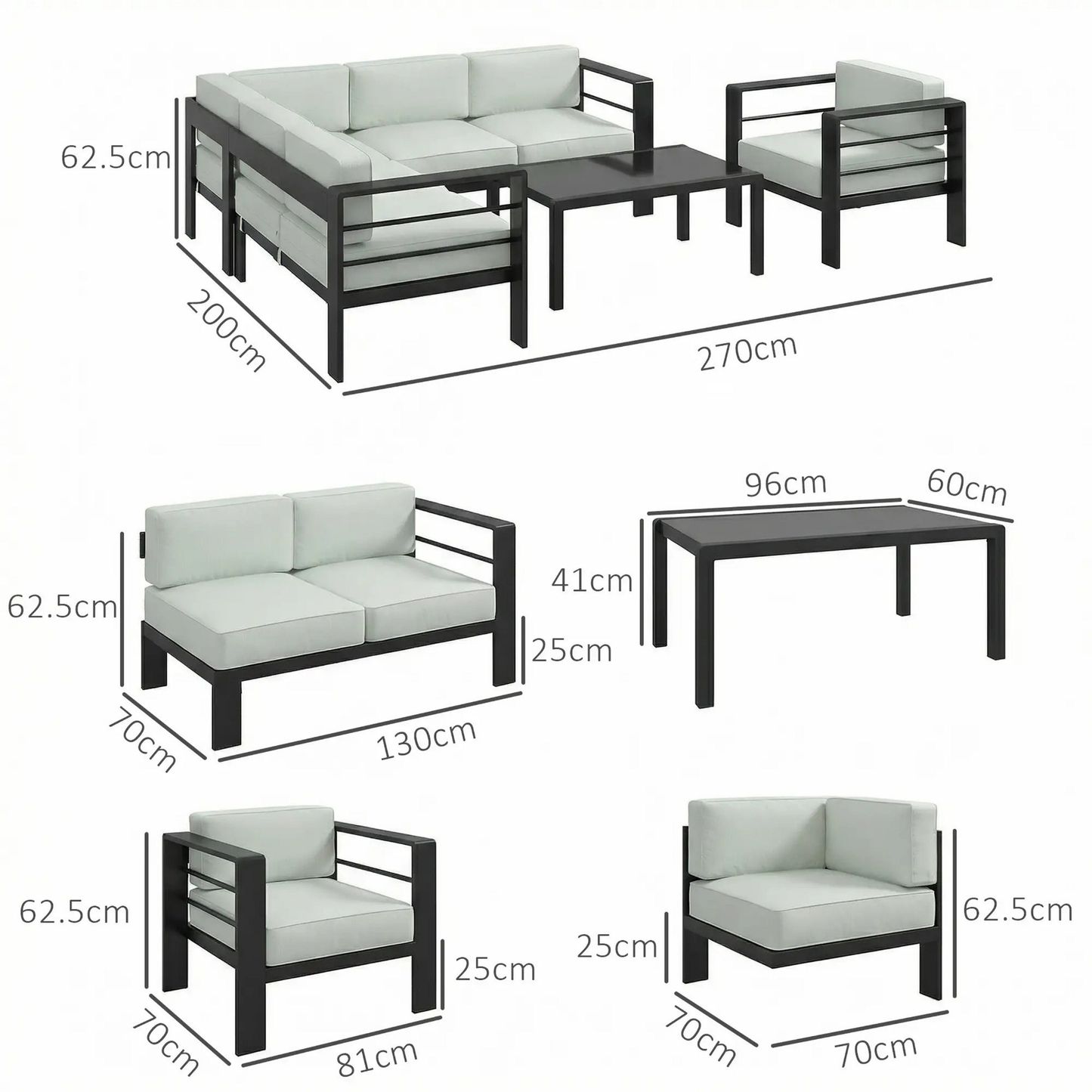 The Geneva 6-Seater Aluminium Corner Lounge Set in Light Grey