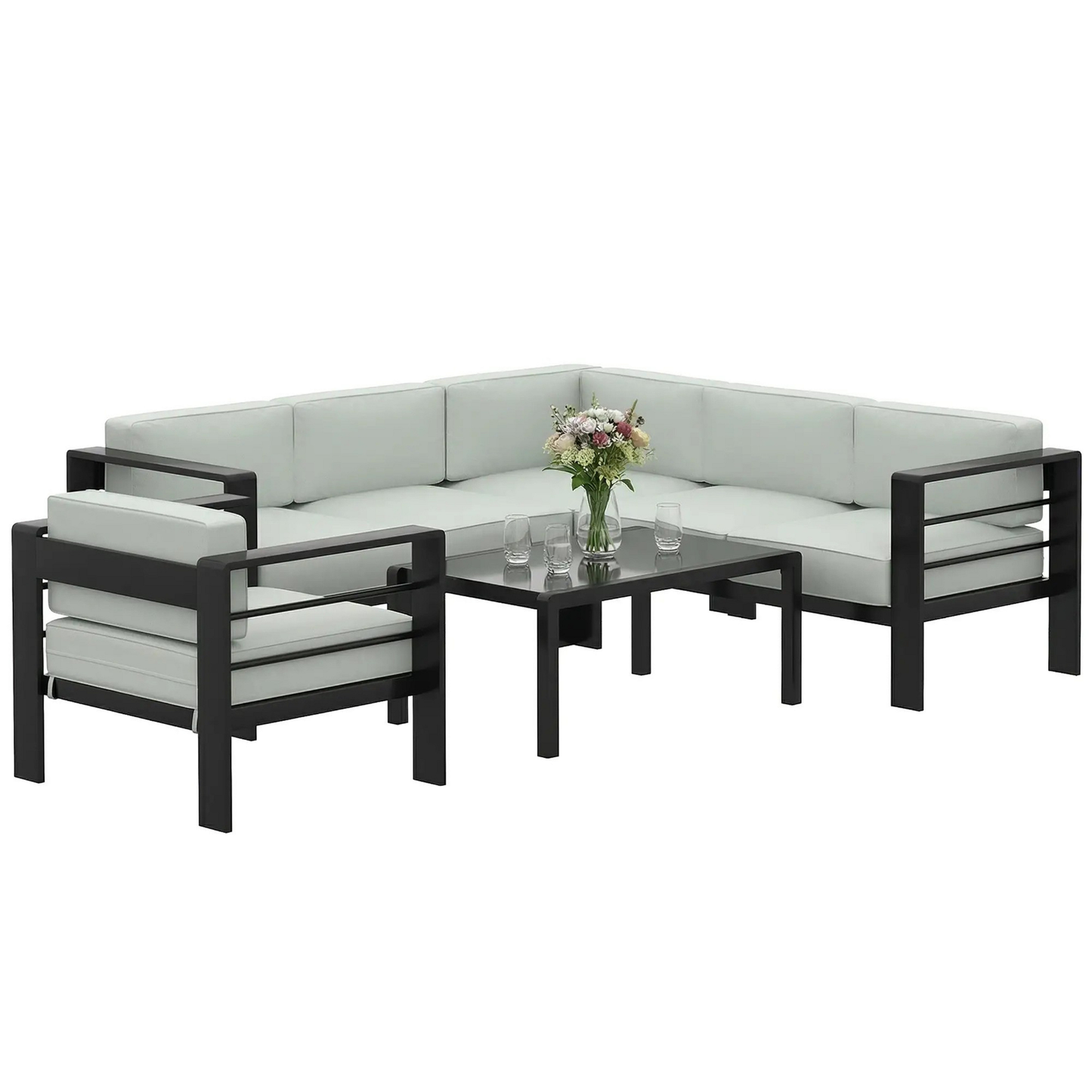 The Geneva 6-Seater Aluminium Corner Lounge Set in Light Grey