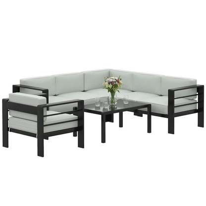 The Geneva 6-Seater Aluminium Corner Lounge Set in Light Grey