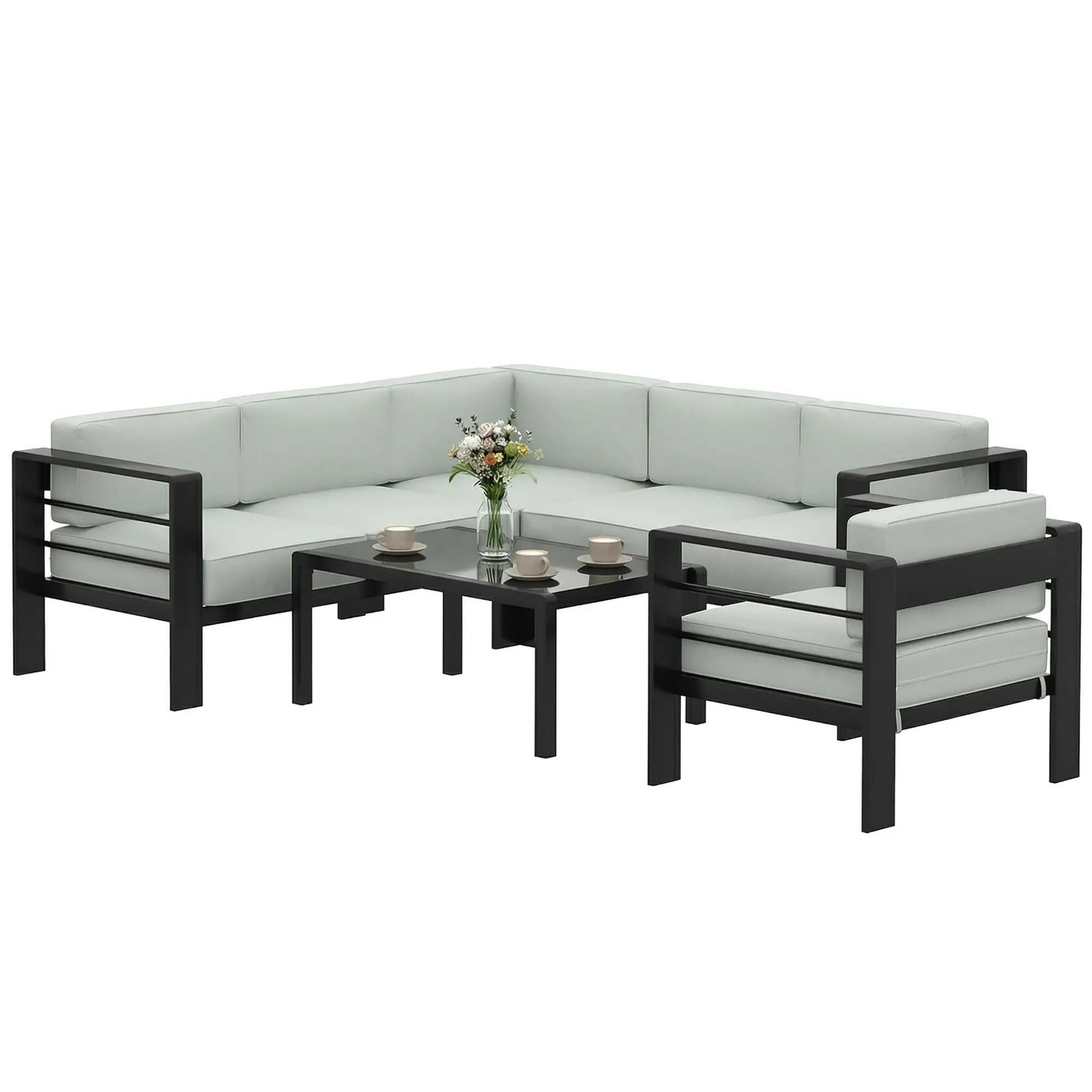 The Geneva 6-Seater Aluminium Corner Lounge Set in Light Grey