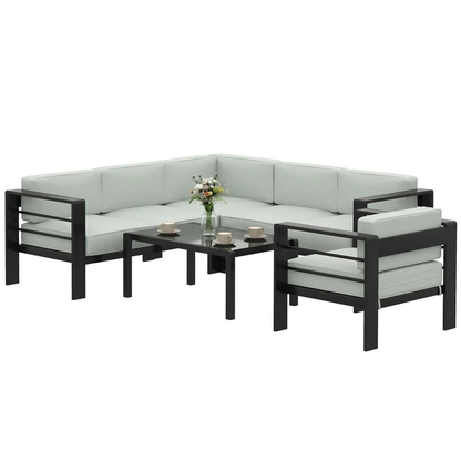 The Geneva 6-Seater Aluminium Corner Lounge Set in Light Grey