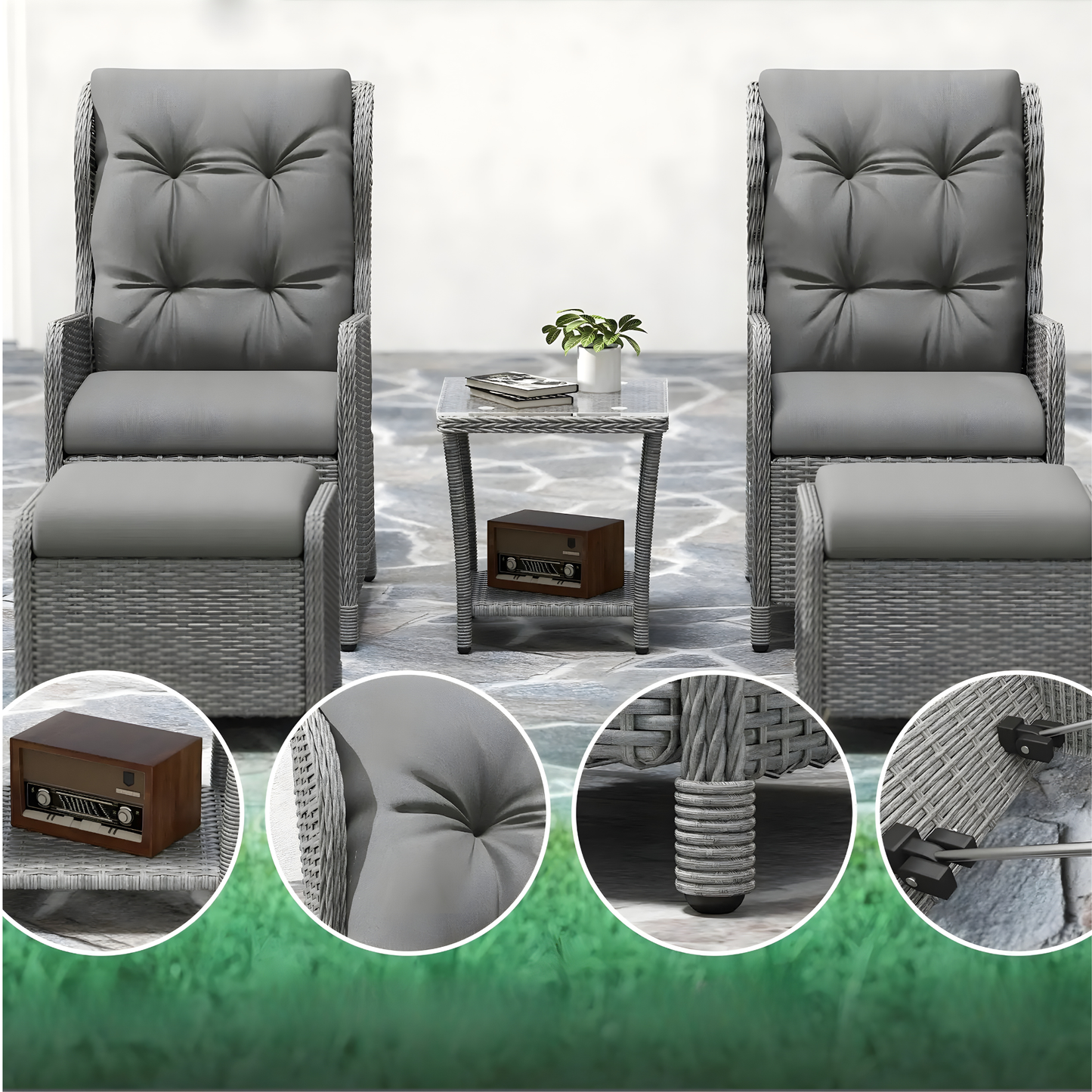 The Kensington 5-Piece Reclining Companion Set in Light Grey