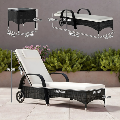 The Marbella 3-Piece Wheeled Sun Lounger Set in Midnight Black