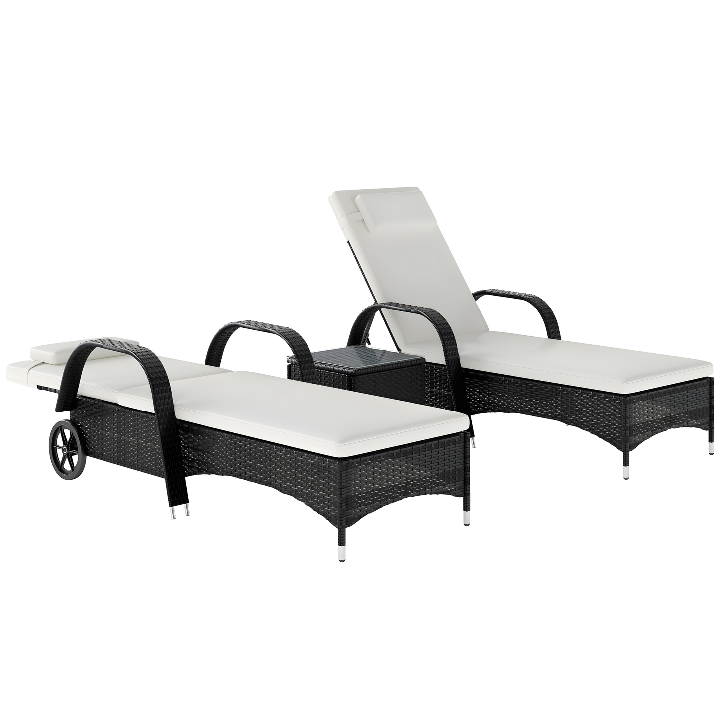 The Marbella 3-Piece Wheeled Sun Lounger Set in Midnight Black