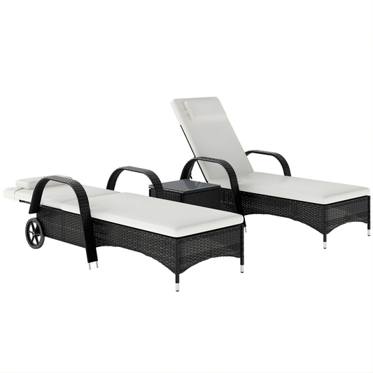 The Marbella 3-Piece Wheeled Sun Lounger Set in Midnight Black