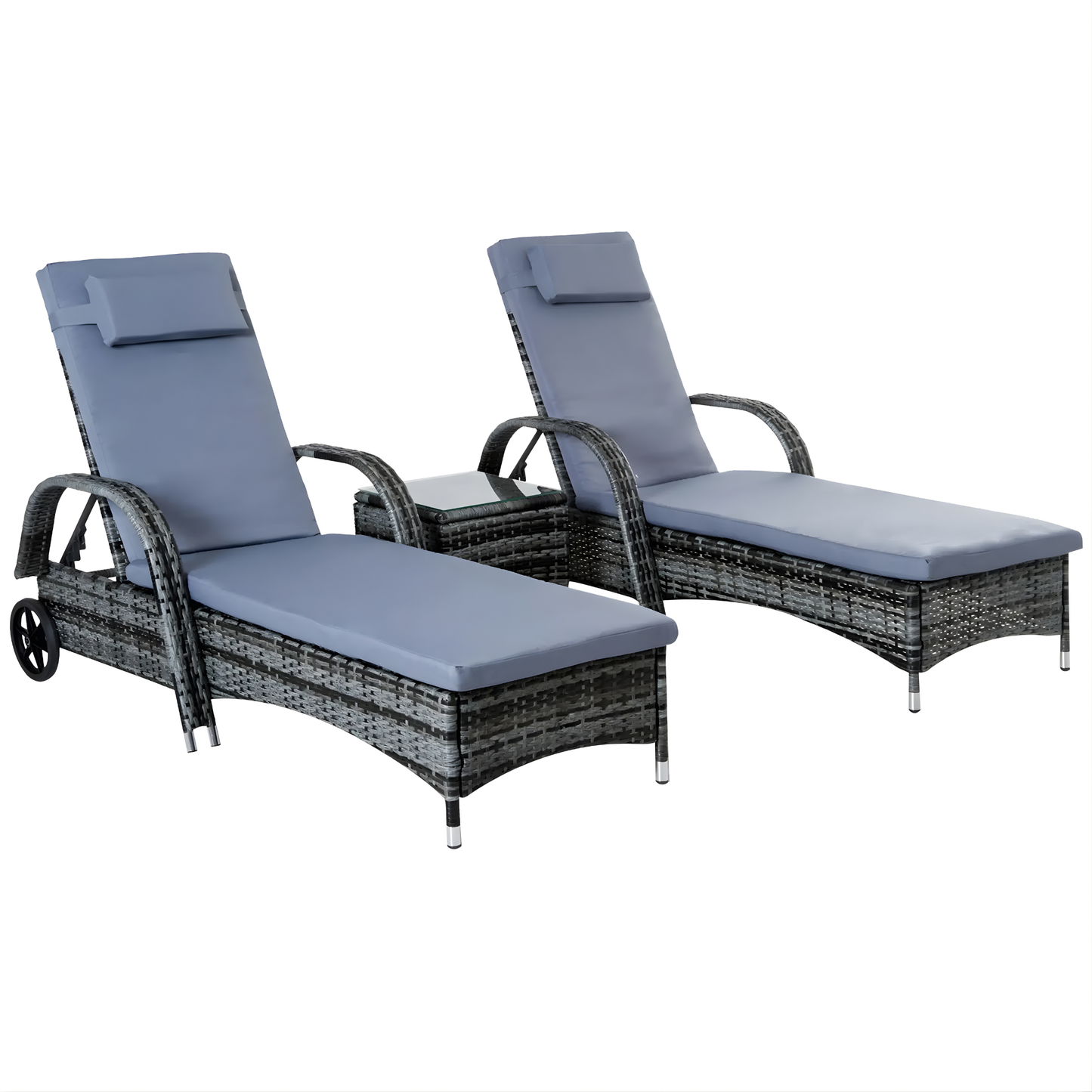 The Marbella 3-Piece Wheeled Sun Lounger Set in Mixed Grey