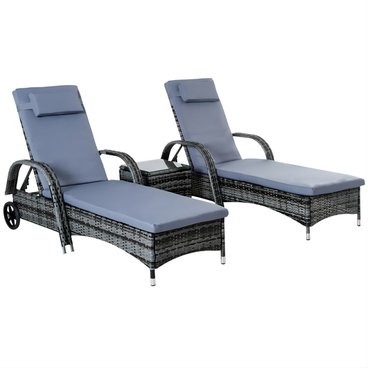 The Marbella 3-Piece Wheeled Sun Lounger Set in Mixed Grey