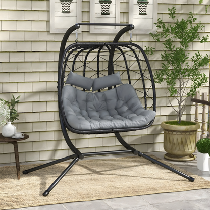 The Marbella Double Hanging Cocoon in Midnight Black & Slate Grey