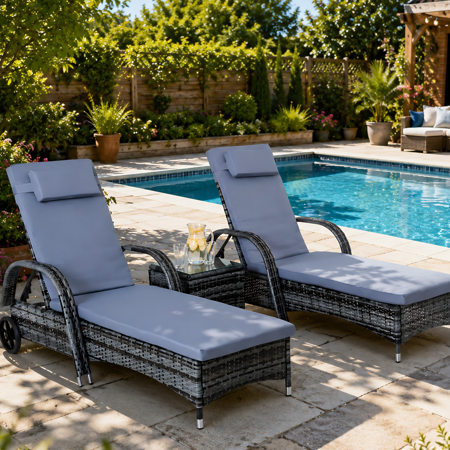 The Marbella 3-Piece Wheeled Sun Lounger Set in Mixed Grey