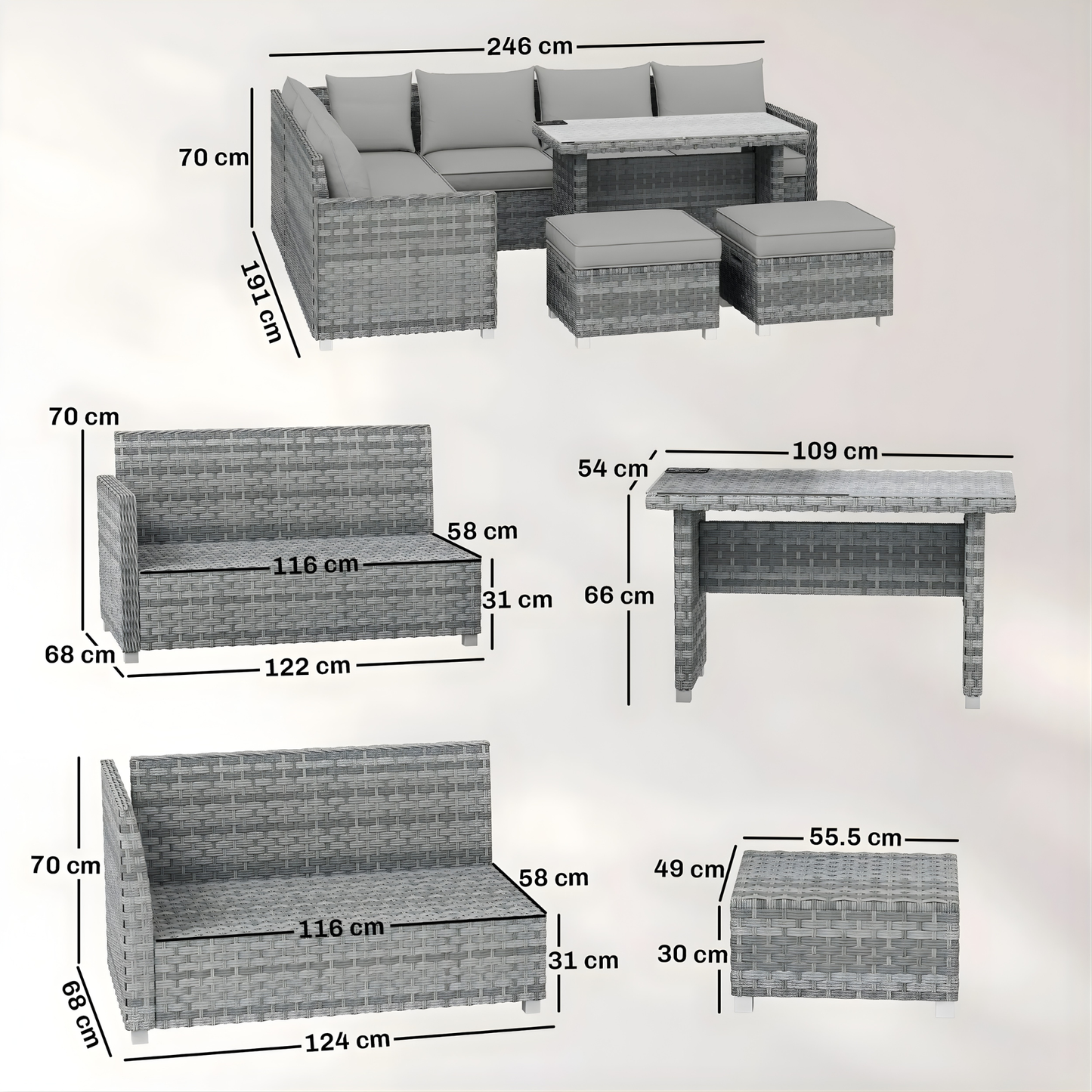 The Milano 6-Piece Corner Dining Set in Slate Grey