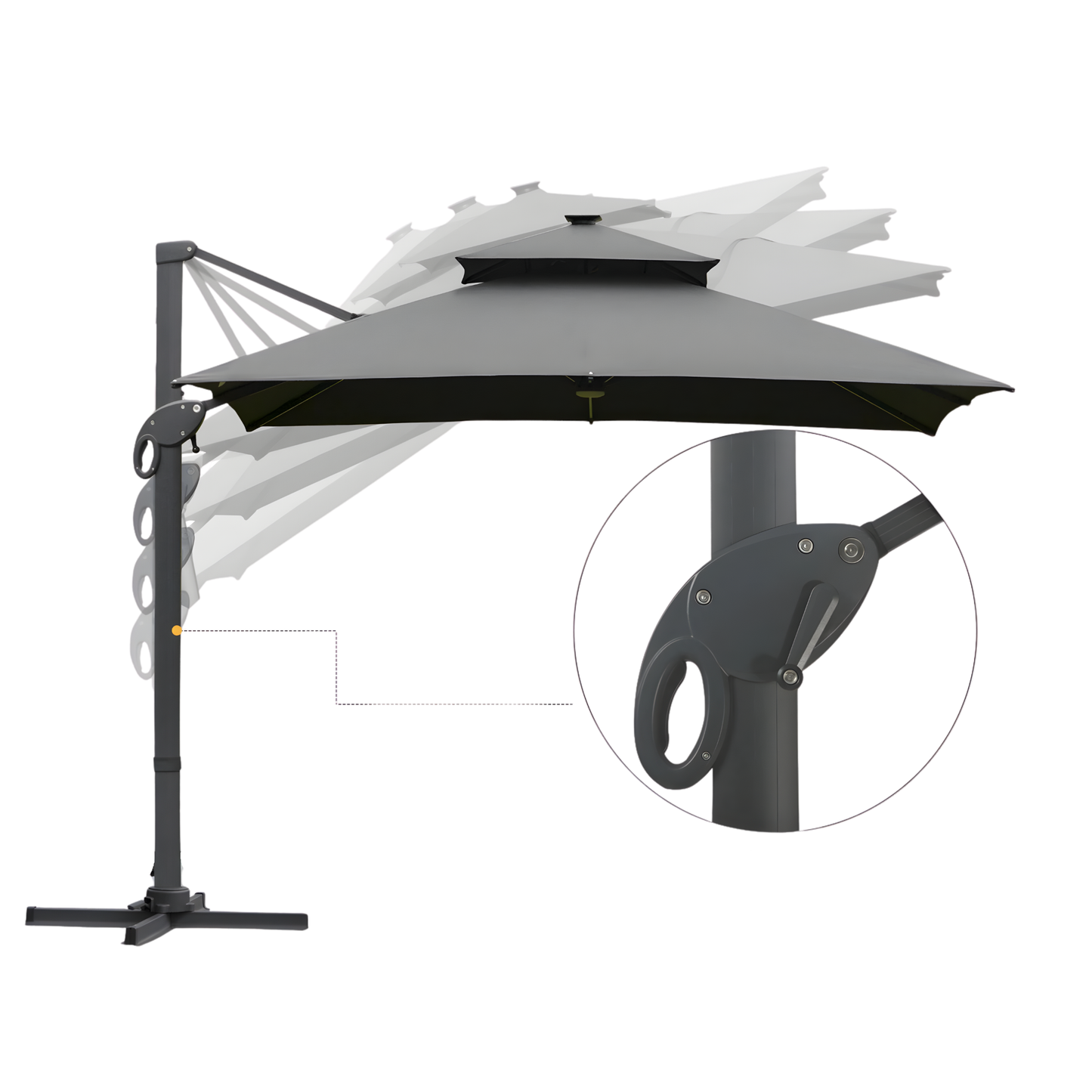 The Monaco 3m Square LED Cantilever Parasol in Charcoal Grey
