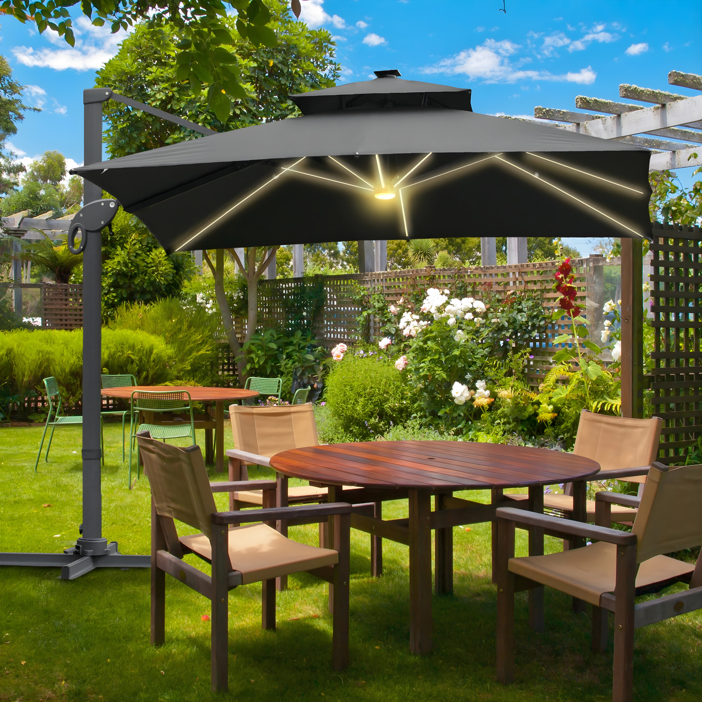 The Monaco 3m Square LED Cantilever Parasol in Charcoal Grey