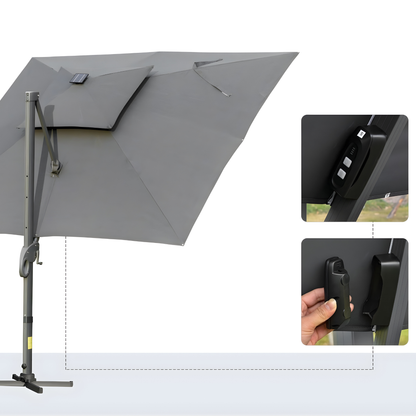 The Monaco 3m Square LED Cantilever Parasol in Charcoal Grey
