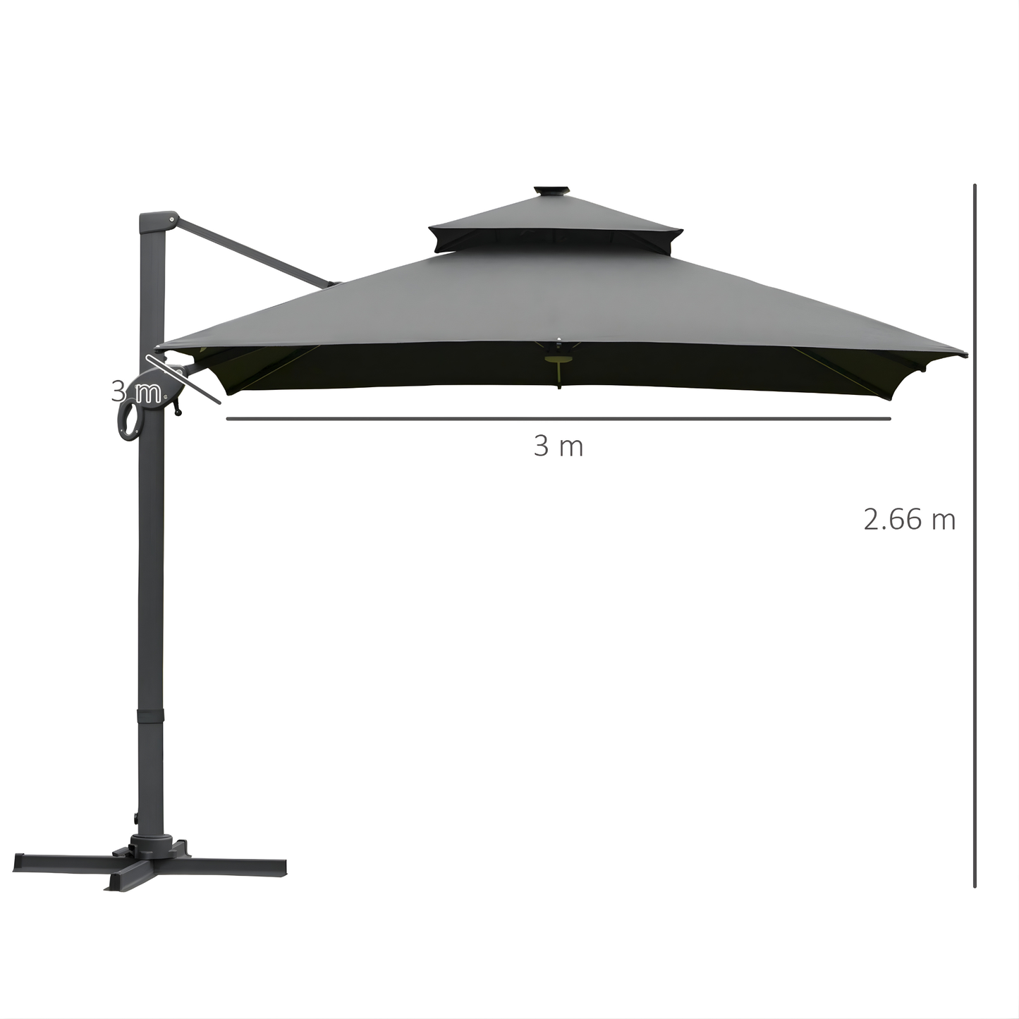 The Monaco 3m Square LED Cantilever Parasol in Charcoal Grey