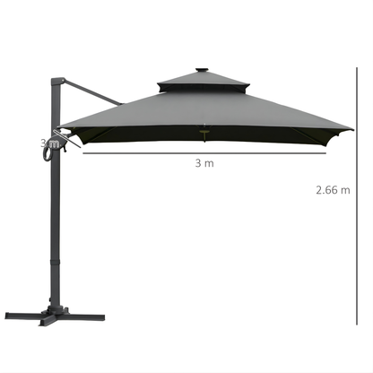 The Monaco 3m Square LED Cantilever Parasol in Charcoal Grey
