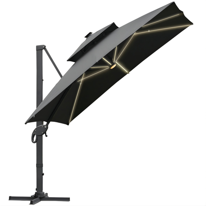 The Monaco 3m Square LED Cantilever Parasol in Charcoal Grey