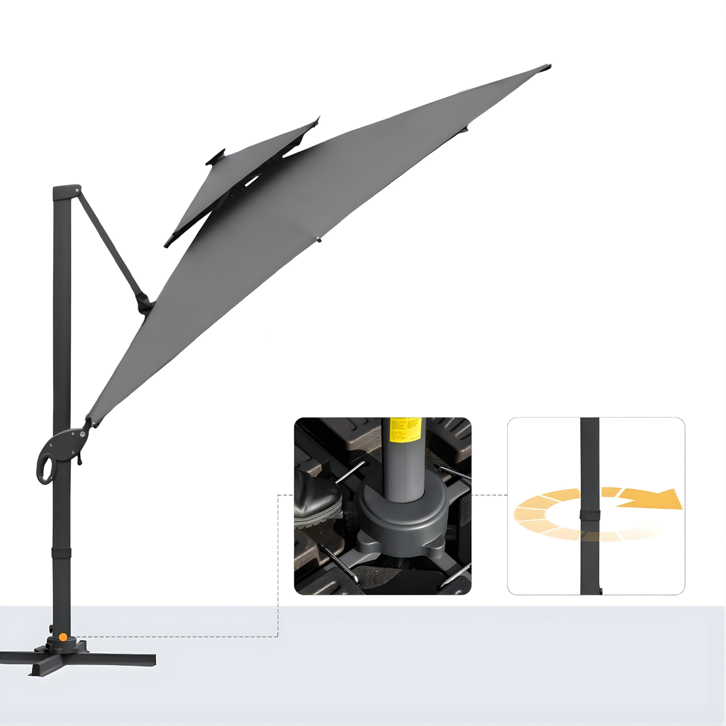 The Monaco 3m Square LED Cantilever Parasol in Charcoal Grey