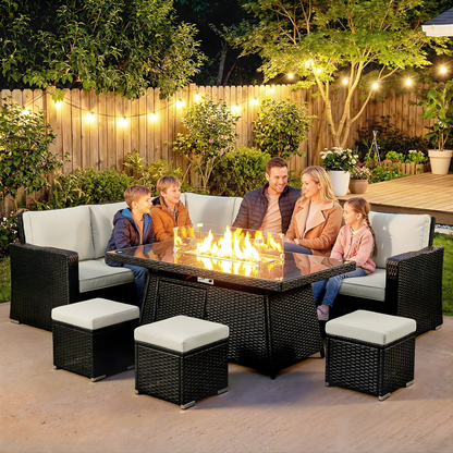 The Monaco 7-Piece Fire Pit Corner Set in Midnight Black & Cream