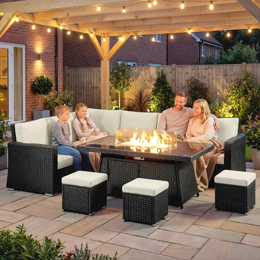 The Monaco 7-Piece Fire Pit Corner Set in Midnight Black & Cream