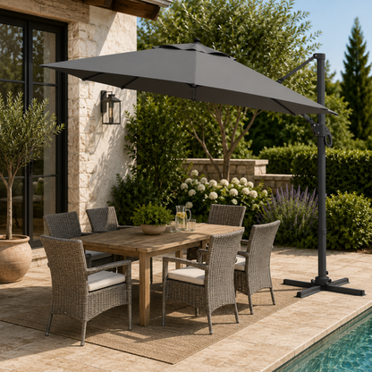 The Monaco 3m Square LED Cantilever Parasol in Charcoal Grey