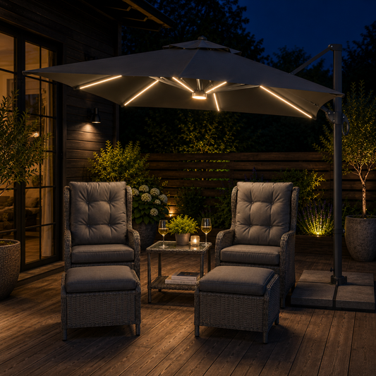 The Monaco 3m Square LED Cantilever Parasol in Charcoal Grey