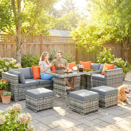 The Portofino 10-Piece Modular Dining Set in Stone Grey