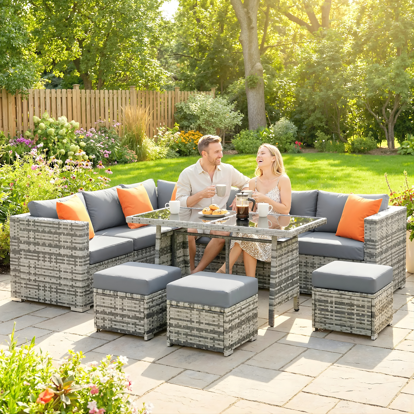 The Portofino 10-Piece Modular Dining Set in Stone Grey