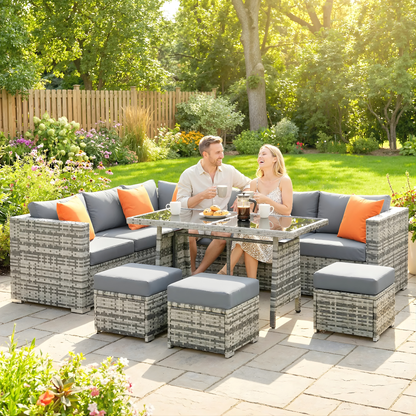 The Portofino 10-Piece Modular Dining Set in Stone Grey